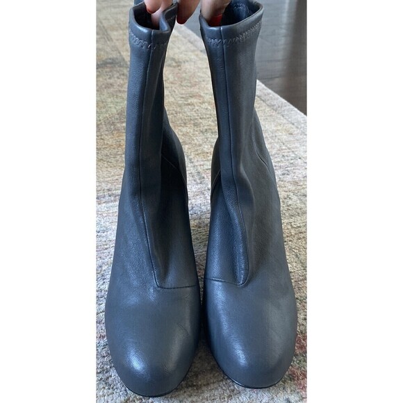 Opening Ceremony Dylan Stretch Leather Gray Ankle Boots Size 38 Chrome Heel - Picture 5 of 10
